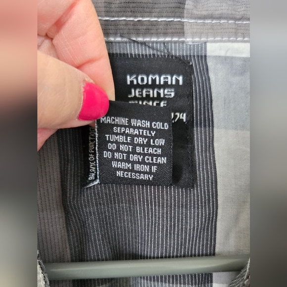 Koman Jeans Gray Plaid Button Down Shirt Size XL 100% Cotton - Picture 6 of 6